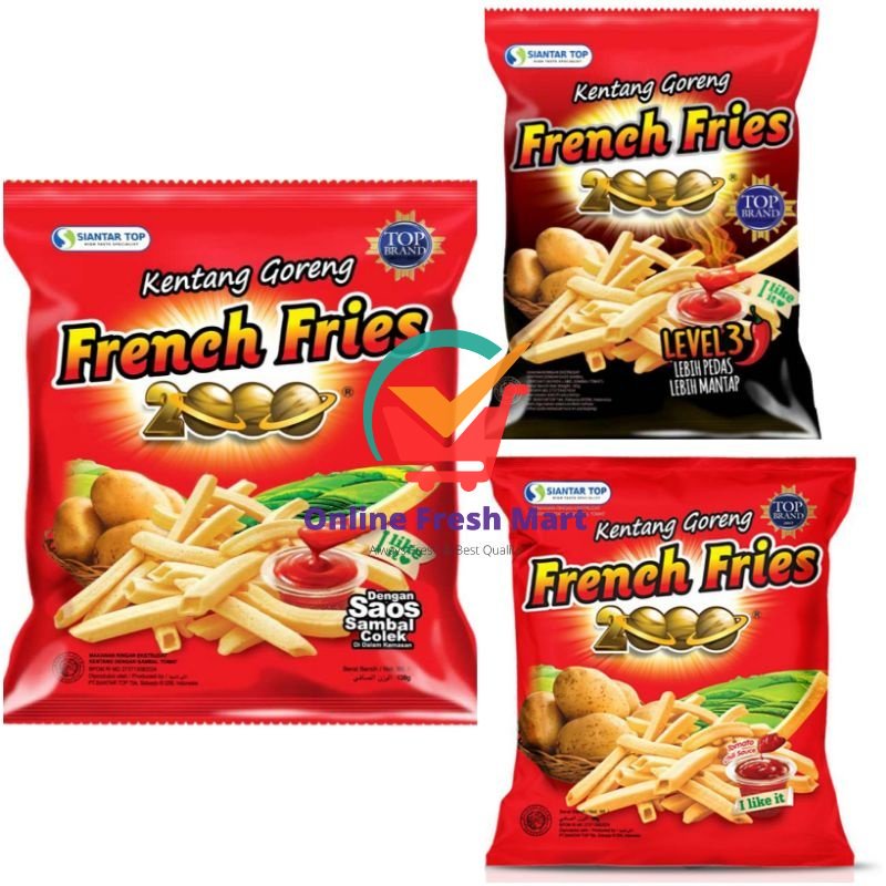 

French Fries 2000 Premium baru sambal pedas Level 3 Snack kerupuk kentang kecil besar jumbo