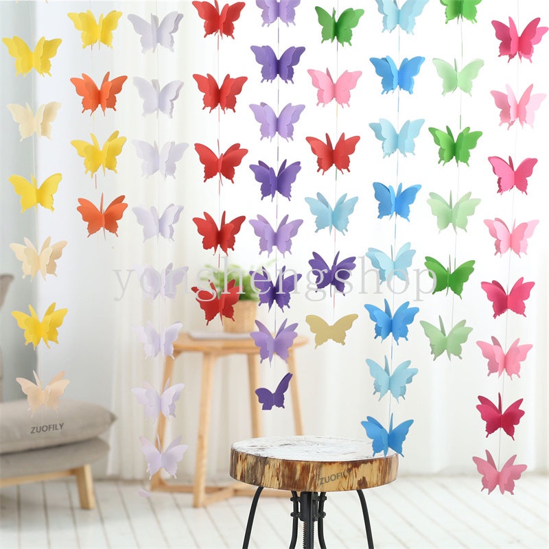 2.7 M 3D Kertas Warna-Warni Kupu-Kupu Garland Buntings Pesta Pernikahan Ulang Tahun Festival DIY Banner Baby Shower Gantung Dekorasi Butterfly String Room Decor