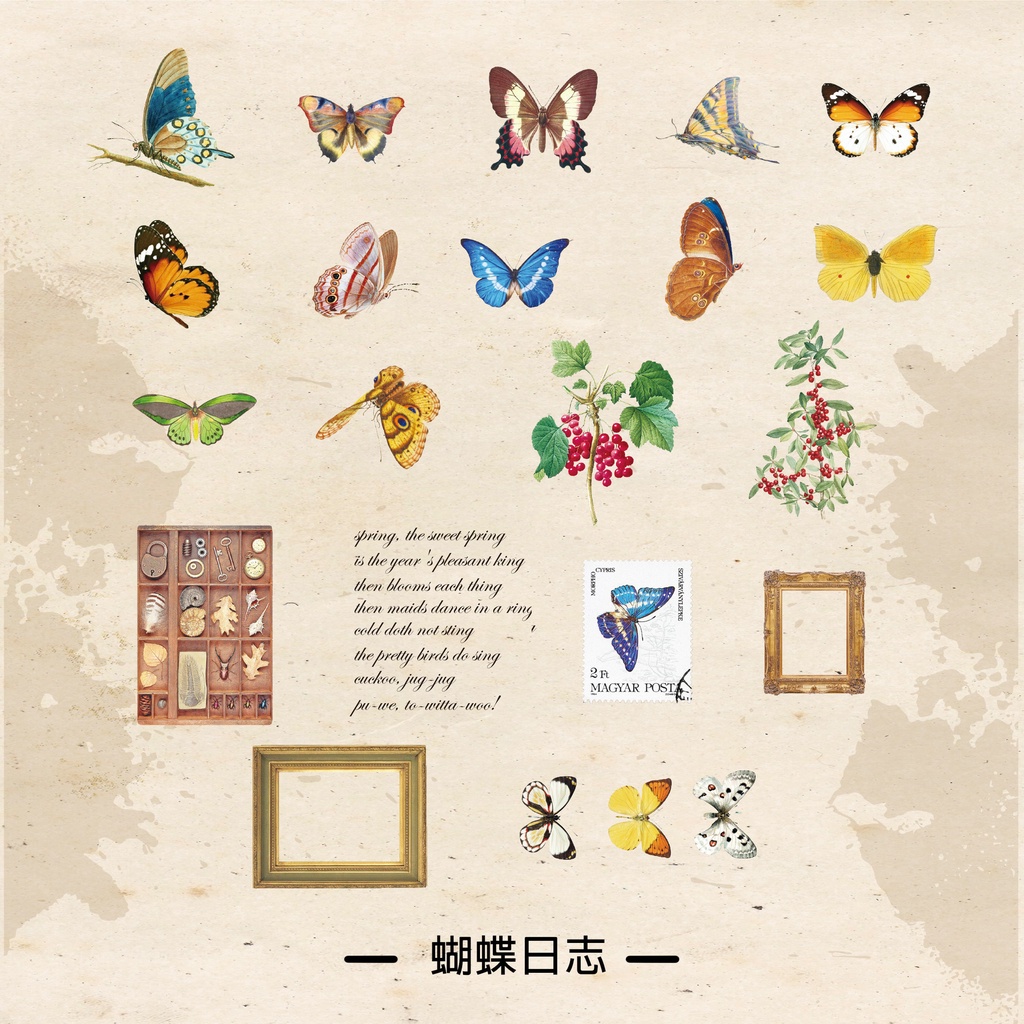 20pcs/set Transparan PET Retro Tanaman Bunga Kupu-Kupu Stiker Kreatif Handbook Diary Book Dekorasi Sticker