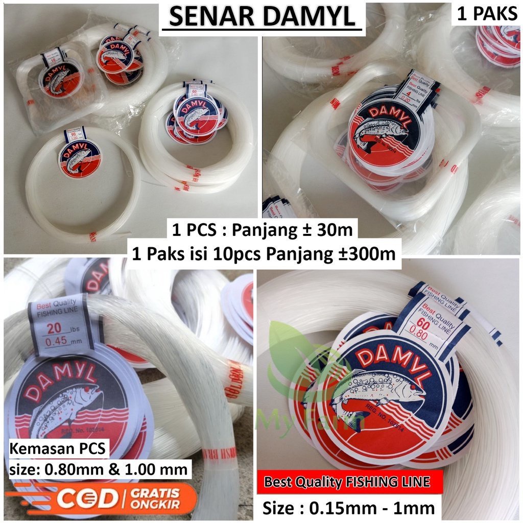 Senar Damyl Warna Clear / Benang Pancing Damil 1 Paks Warna Putih Bening Panjang 300 Meter 2lb - 90l