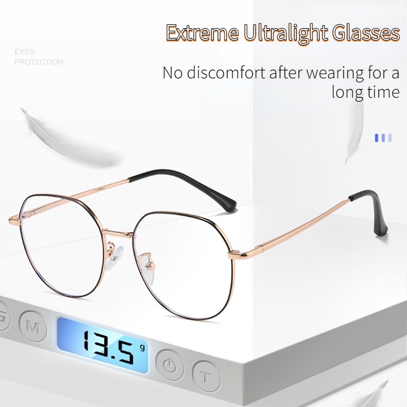 (YUZHU) Kacamata Optik Mode Baru Korea Fashion Bingkai Logam Anti Cahaya Biru Eyeglasses Unisex