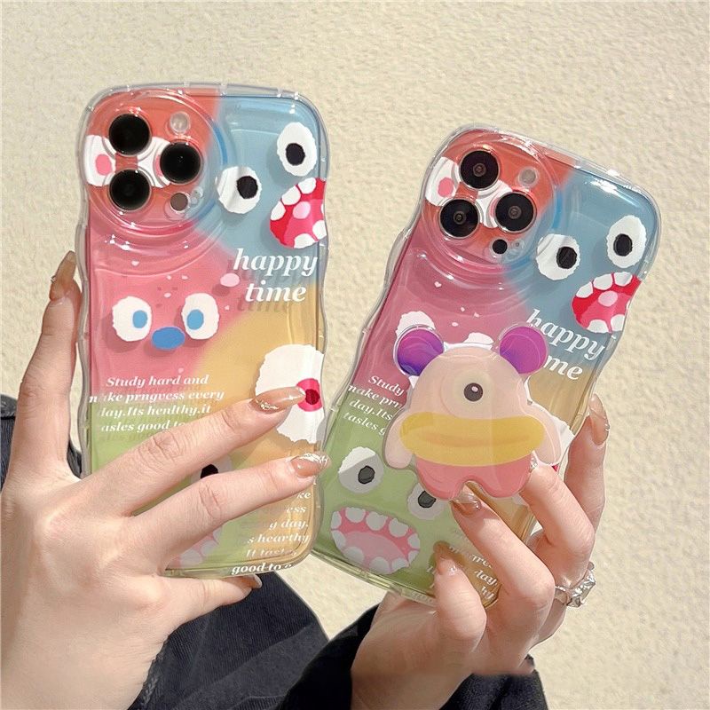 Casing Tepi Bergelombang Redmi Note12 4G Note11 Note11S Redmi A1 A2 10C 10A 9C 9A 9T Note10 Note9 Note8 Poco M5S M3 Pro X3 NFC Cute Monster Dengan Holder 3D Penutup Lengkung