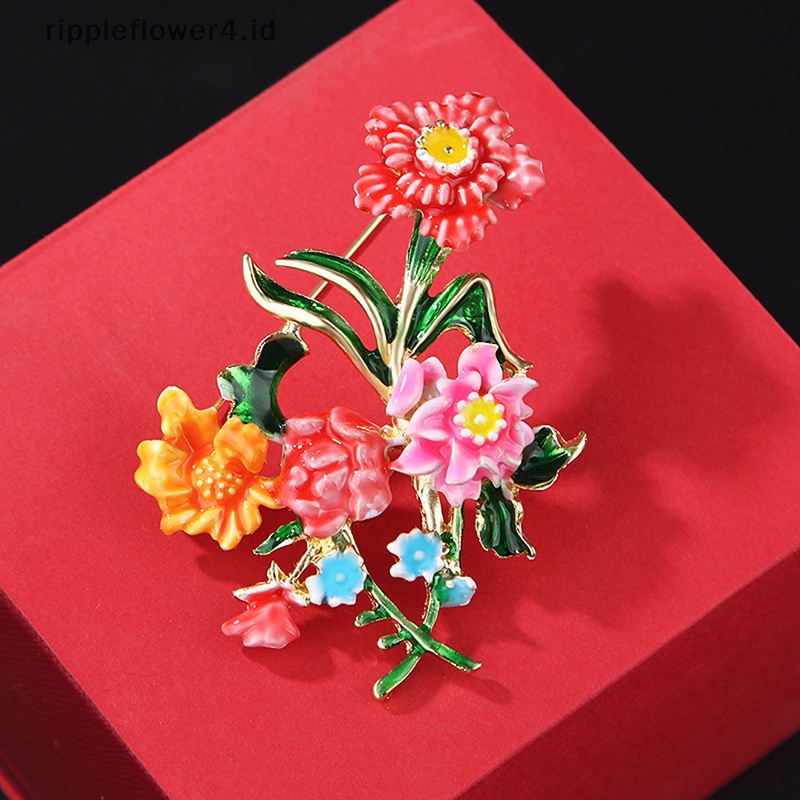 {rippleflower4.id} Bros Peony Enamel Warna-Warni Untuk Wanita Enamel Yang Indah Bros Bunga Besar Desain Baru Sweater Pin Mantel Gaun Perhiasan Hadiah~