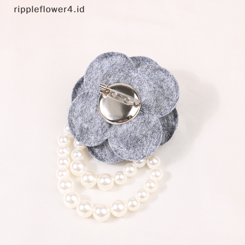 {rippleflower4.id} Kain Korea Camellia Bunga Bros Pin Mutiara Rumbai Korsase Fashion Perhiasan Bros Untuk Wanita Kemeja Kerah Aksesoris Kain Korsase Pin Hadiah~