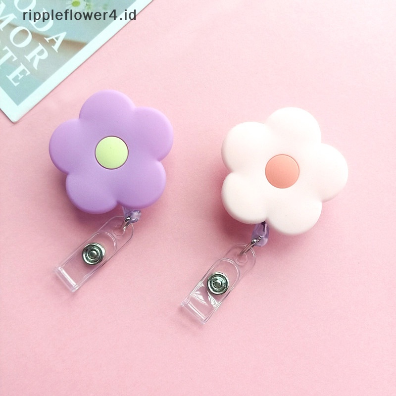 {rippleflower4.ID} Kualitas Tinggi Silikon Ditarik Pemegang Lencana Perawat Klip Lencana Gulungan Klip Berbentuk Bunga Siswa Tag Nama ID Card Holder Lanyards Aksesoris~