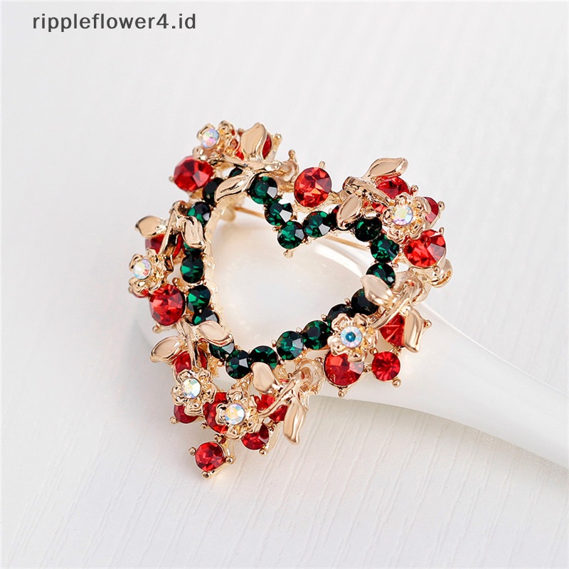 {rippleflower4.id} Fashion Unisex Jantung Garland Berlian Imitasi Snowman Natal Bros Pin Xmas Hadiah~