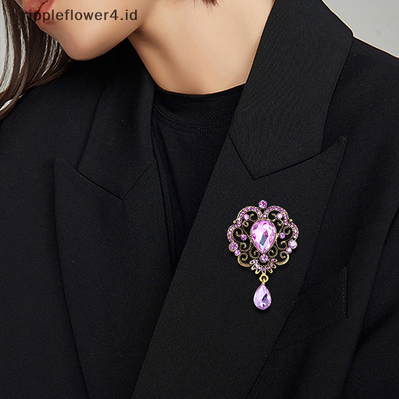 {rippleflower4.id} Pin Bros Kristal Berlian Imitasi Tetesan Air Untuk Wanita Hadiah Perhiasan Pernikahan~