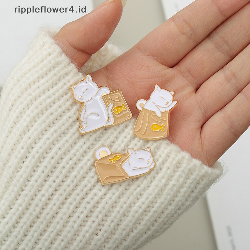 {rippleflower4.id} Pin Enamel Kucing Lucu Hitam Putih Kitten Badge Bros Wanita Ransel Pesta Perhiasan Aksesori Hadiah~