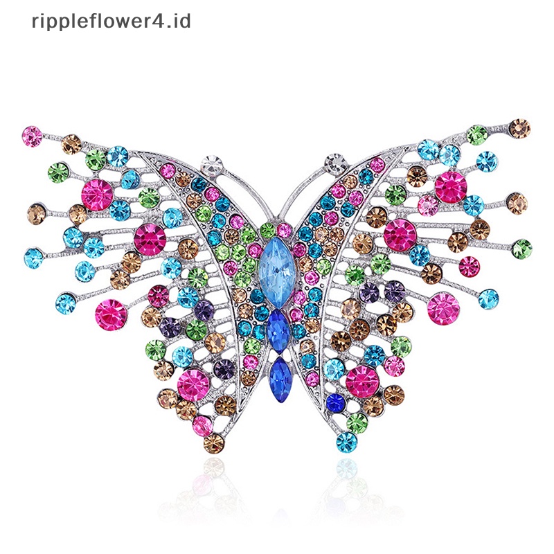 {rippleflower4.id} Bros Kupu-Kupu Berlian Imitasi Warna-Warni Untuk Wanita Pin Bros Mantel Serangga Lucu~