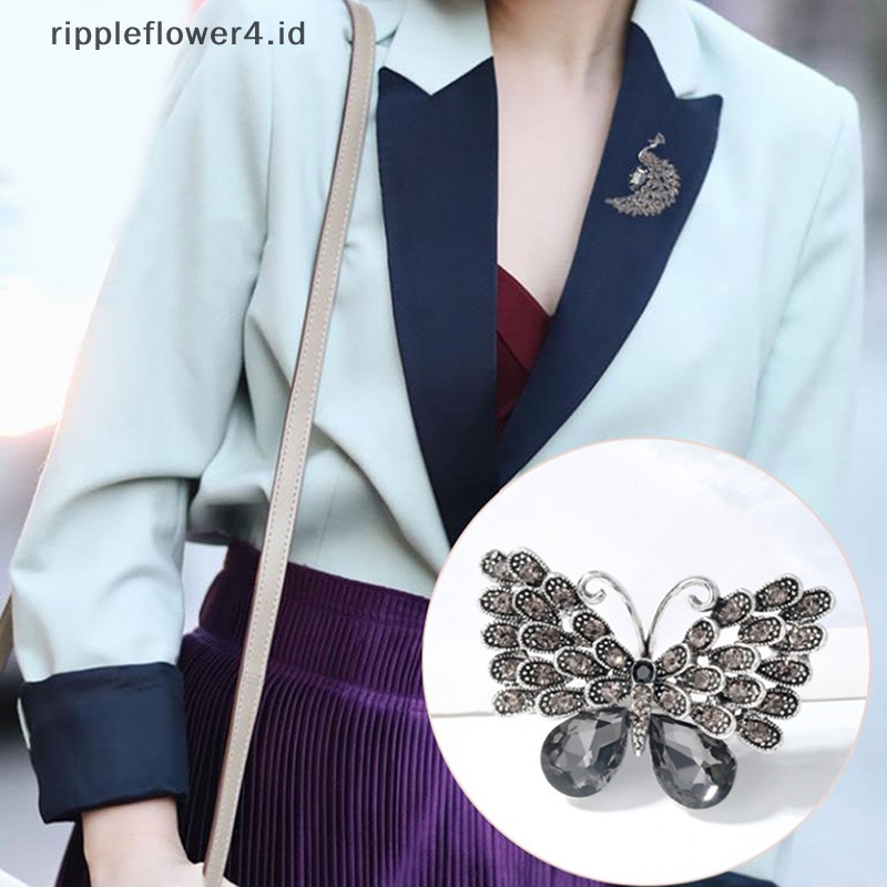 {rippleflower4.id} Bros Kupu-Kupu Berlian Imitasi Vintage Untuk Wanita Jas Kerah Pin Pesta Perhiasan Hadiah~