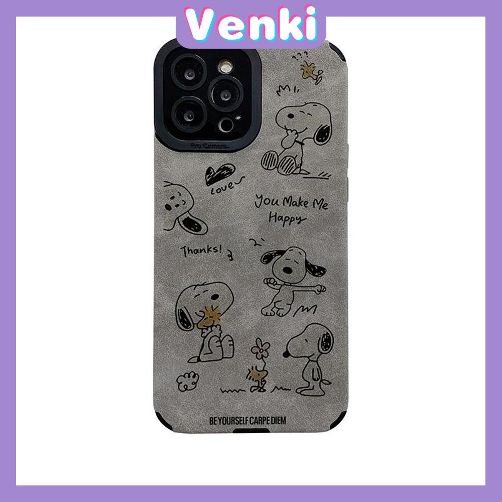 VENKI - Untuk iPhone 11 iPhone Case Kulit Dilaminasi Murid Mata Suede Phone Case Soft Shockproof Airbag Pelindung Kamera Lucu Kartun Anjing Kompatibel dengan iPhone 14 13 12 Pro XR