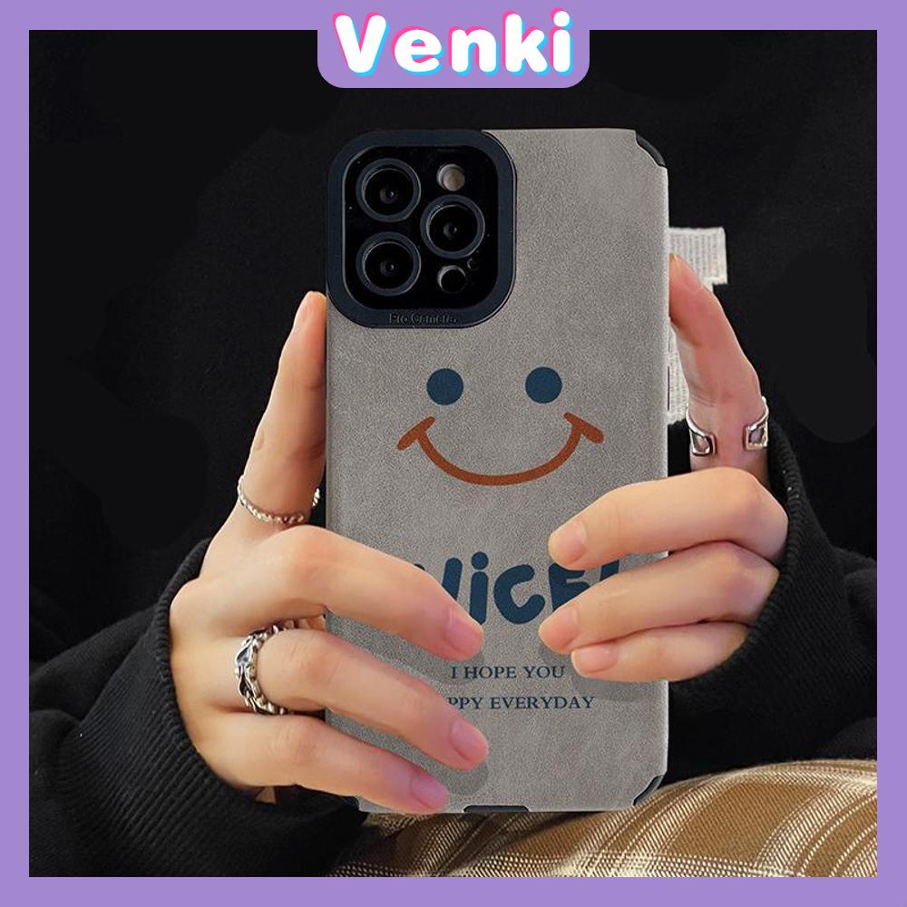 VENKI - Untuk iPhone 11 Case Kulit Kulit Murid Mata Suede Ponsel Case Lembut Shockproof Airbag Case Pelindung Kamera Senyum Lucu Bagus Kompatibel dengan iPhone 14 13 Pro max 12 xr xs 7