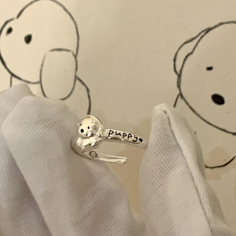 Needway Lucu Puppy Cincin Fashion Unisex Perak Niche Desain Surat Pribadi Ukiran Jari Cincin