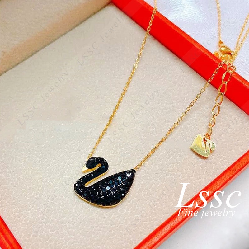 Kalung Titanium Swan Angsa Permata Emas 18K Anti Karat Cantik Aesthetic Korea Aksesoris Wanita Perhiasan