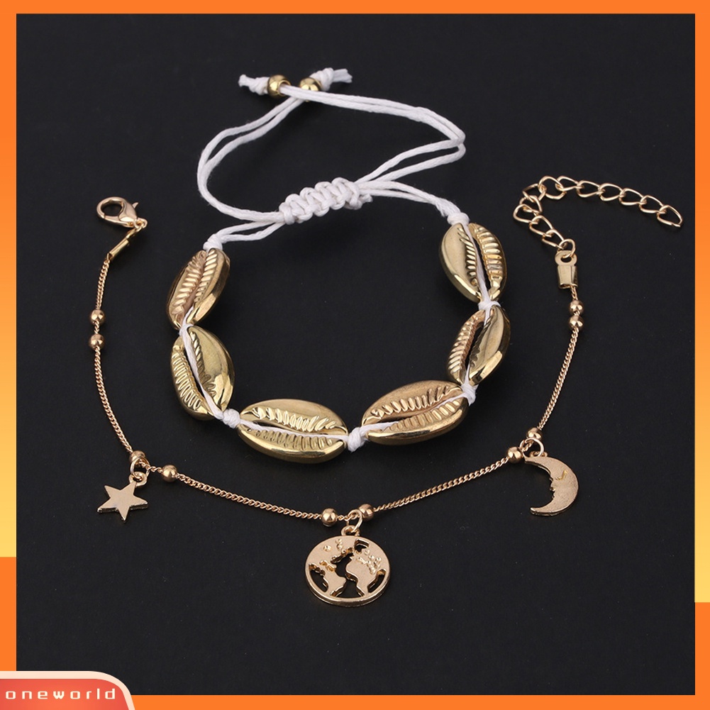 [WOD] 2pcs/set Peta Bumi Cowrie Shell Pesona Gelang Kaki Musim Panas Pantai Wanita Ankle Bracelet