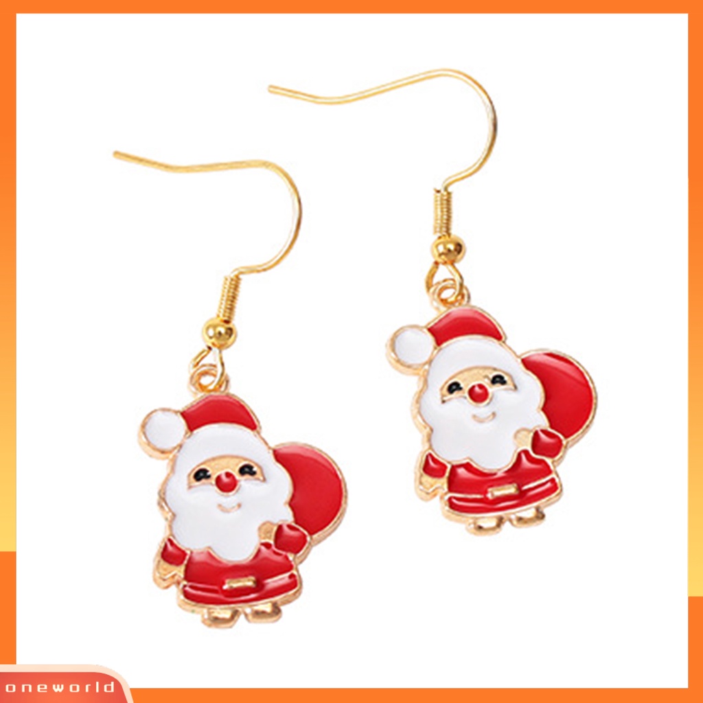 [WOD] 1pasang Anting Menjuntai Pohon Natal Snowman Dripping Oil Santa Claus Earrings Perhiasan Aksesori