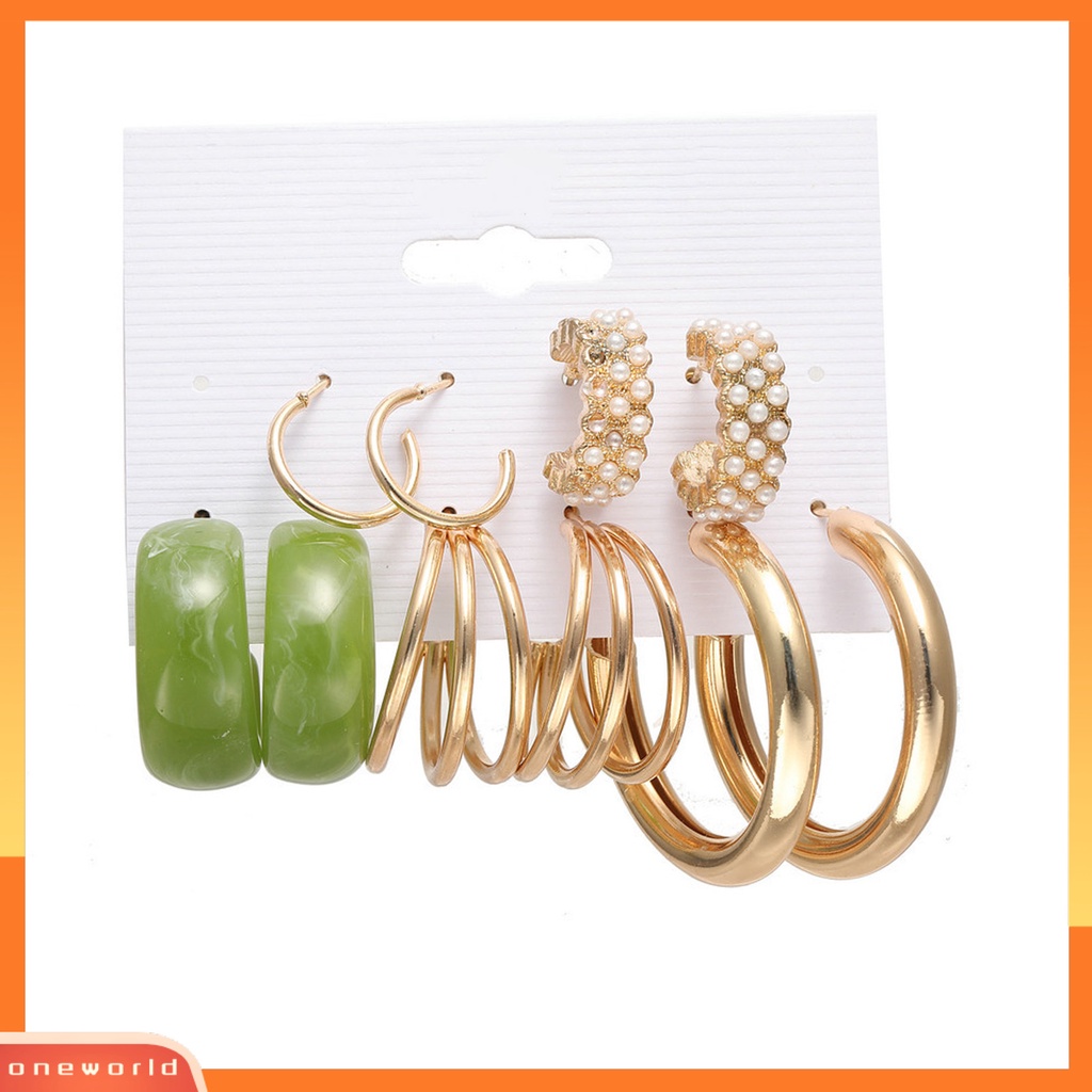 [WOD] 5pasang Anting Hoop Bentuk Bulat Mutiara Imitasi Logam Bohemian Geometri Semua Pertandingan Anting Lingkaran Untuk Pakaian Sehari-Hari
