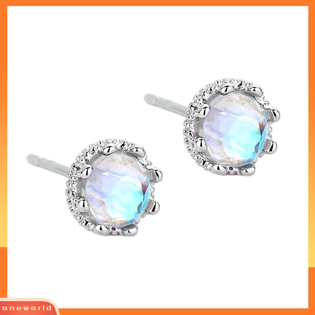 [WOD] 1pasang Ear Studs Gradient Gaya Klasik Temperamen Hias All-match Perhiasan Hadiah Bulat Wanita Mahkota Faux Moonstone Earrings Aksesoris Tunangan Untuk Pacaran