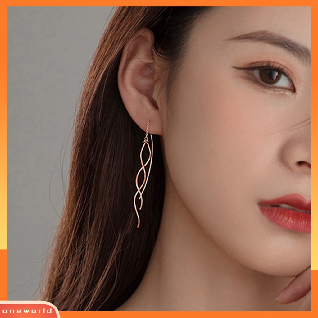 [WOD] 1pasang Anting Menjuntai Melengkung Threader Panjang Rumbai Kilau Terang All-match Hias Geometris Wanita Memutar Linear Drop Earrings Perhiasan Hadiah Untuk Pesta