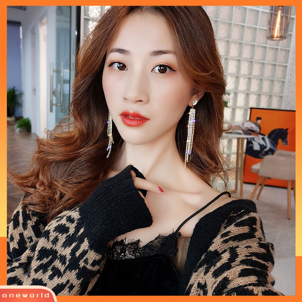 [WOD] 1pasang Anting Menjuntai Gaya Boho Rumbai Panjang Berlebihan Temperamen Geometris Hias Hadiah Wanita Shiny Faux Crystal Stud Earrings Perhiasan Pesta Untuk Perjamuan