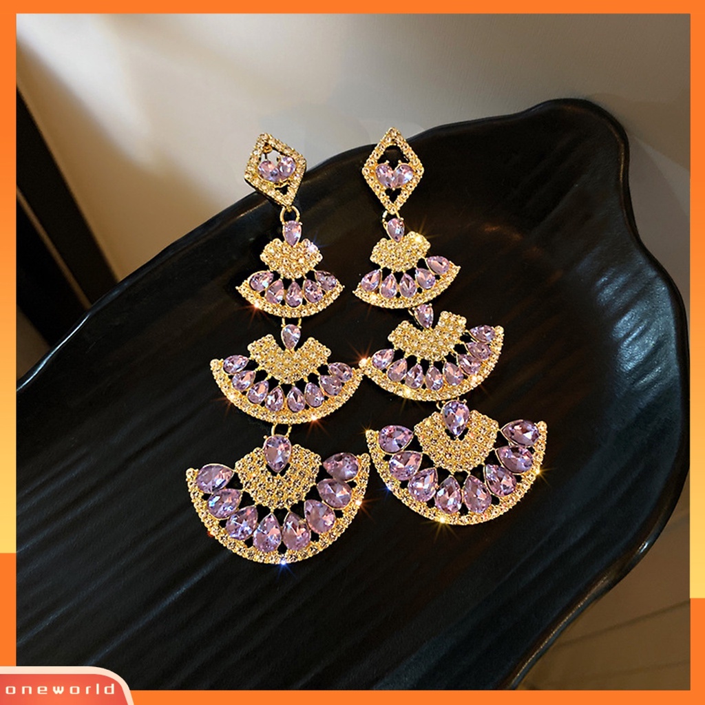 [WOD] 1pasang Anting Lady Menjuntai Berlian Imitasi Multi-layer Shiny Berbentuk Kipas Anting Menjuntai Panjang Untuk Hadiah