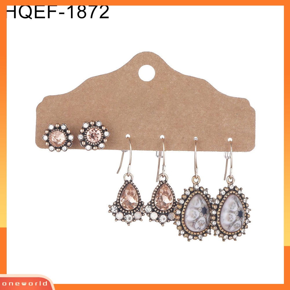 [WOD] 3pasang Bulat Teardrop Rumbai Menjuntai Wanita Ear Stud Hook Earrings Perhiasan Pesta