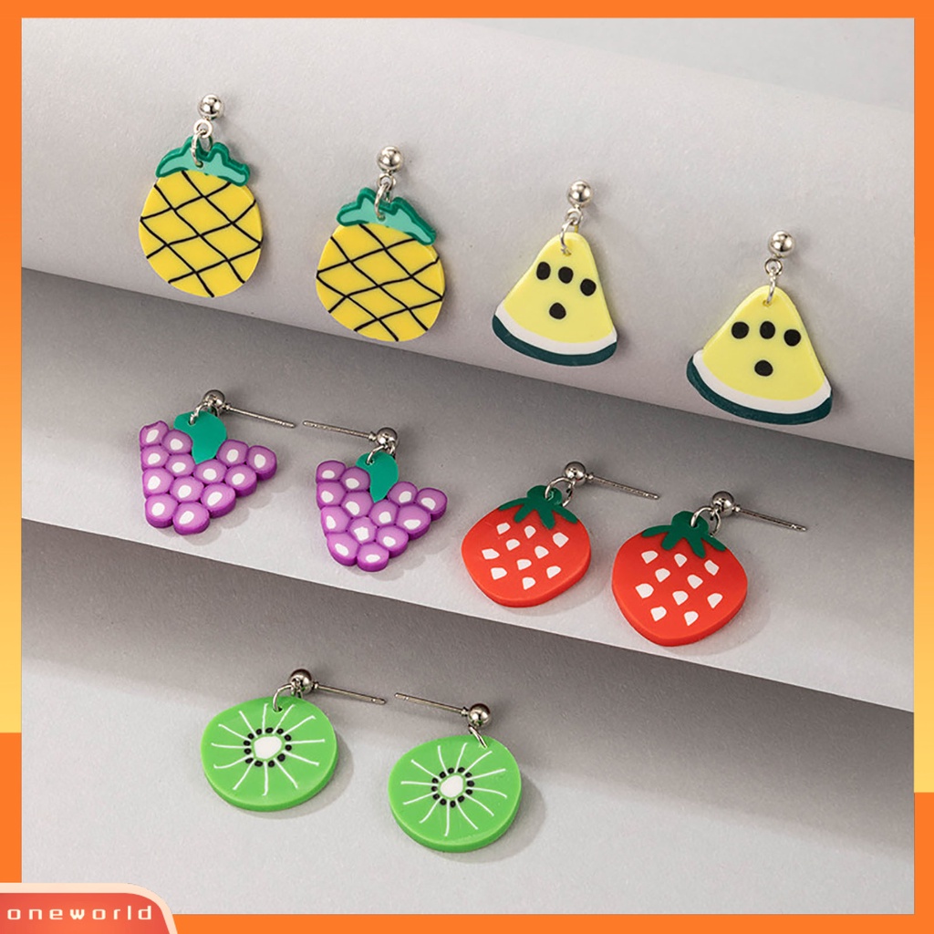 [WOD] 5pasang Anting Menjuntai Bentuk Buah Lucu Polymer Clay Tahan Lama Lady Drop Earrings Untuk Pacaran