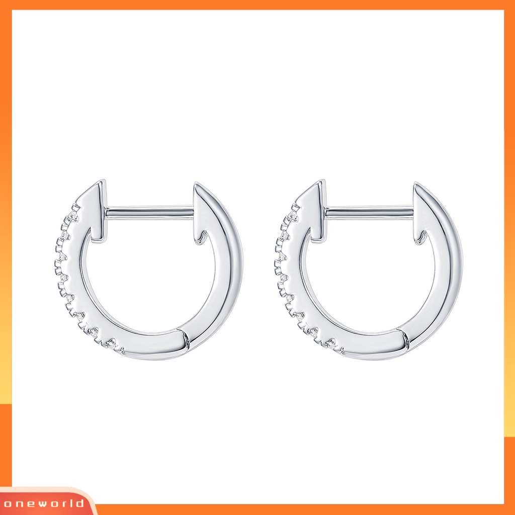 [WOD] Wanita Berlian Imitasi Sederhana Bentuk Bulat Stainless Steel Anti-Alergi Anting Hoop