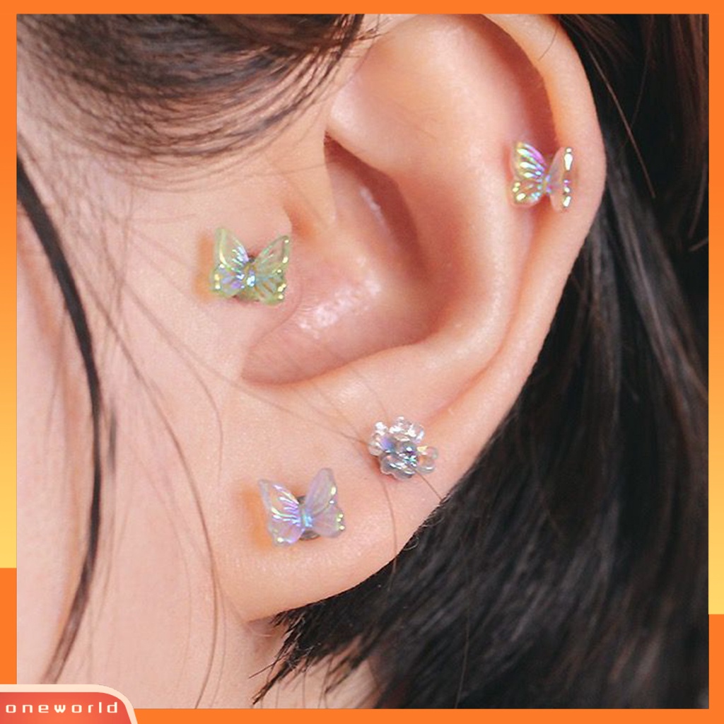 [WOD] 3pcs Ear Studs Eye-catching Charming Resin Wanita Stud Cincin Telinga Piercing Perhiasan Dekor Untuk Gadis