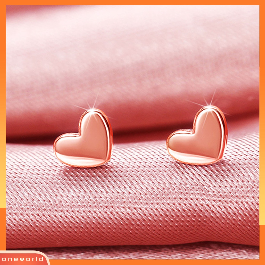 [WOD] 1pasang Anting Stud Bentuk Hati Permukaan Halus Perhiasan Elegan Glossy Earrings Jewelry Gifts