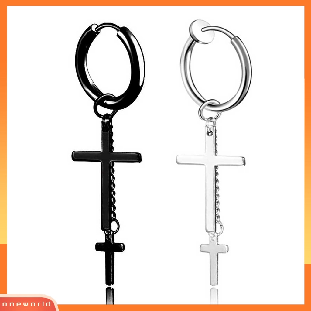 [WOD] 1pc Anting Hoop Keren Unisex Klip Telinga Rantai Panjang Stainless steel Untuk Club