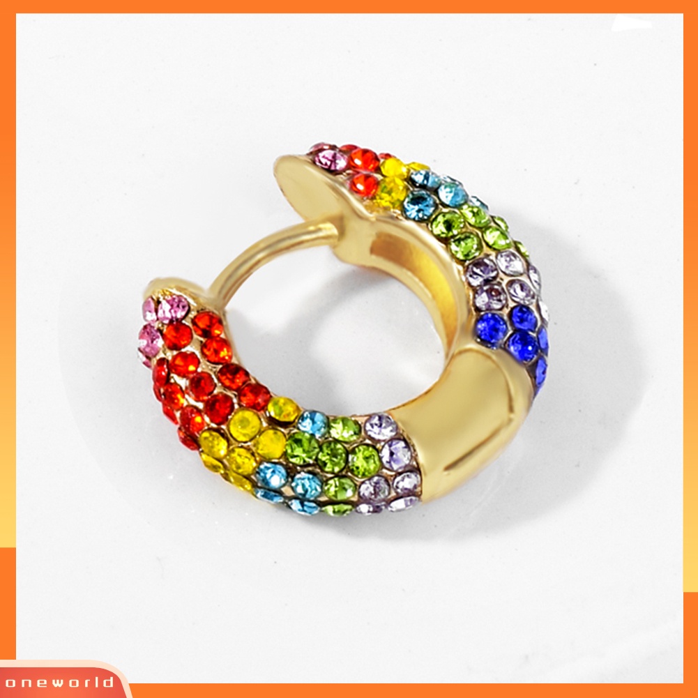 [WOD] 1pc Fashion Wanita Multicolor Berlian Imitasi Hias Huggie Earring Pesta Perhiasan Hadiah