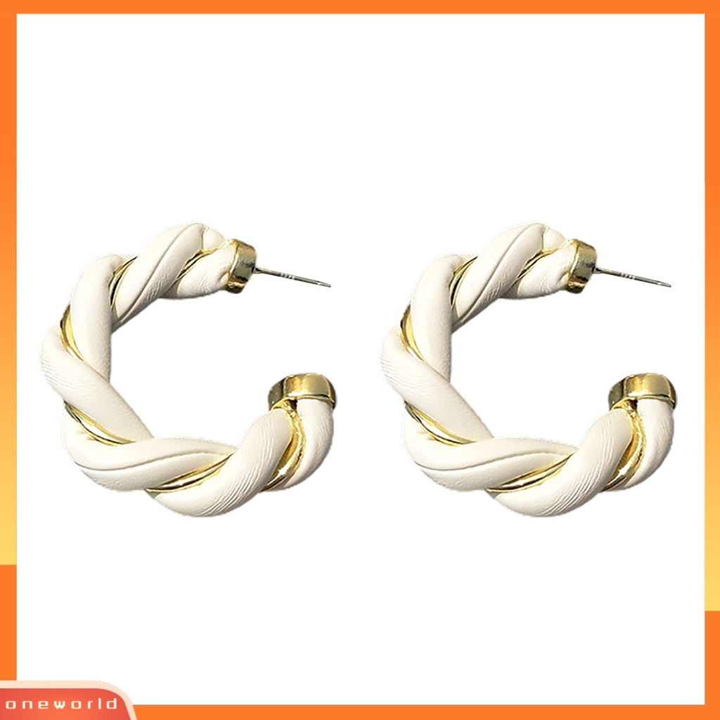 [WOD] Memutar Dikepang Hoop Wanita Anting Kulit Imitasi Berliku Elegan Stud Earrings Fashion Perhiasan