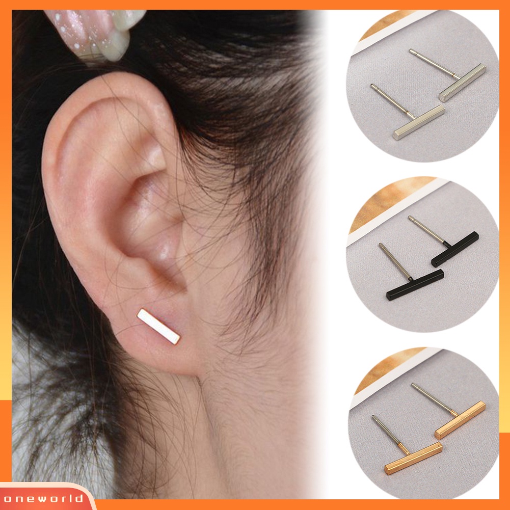 [WOD] Wanita Pria Fashion T Bar Alloy Ear Stud Earrings Pesta Perhiasan Hadiah Ulang Tahun