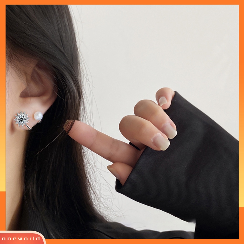 [WOD] 1pasang Klip Telinga Bunga Matahari Cubic Zirconia Perhiasan Kilau Cerah Floral Ear Clips Untuk Perjamuan