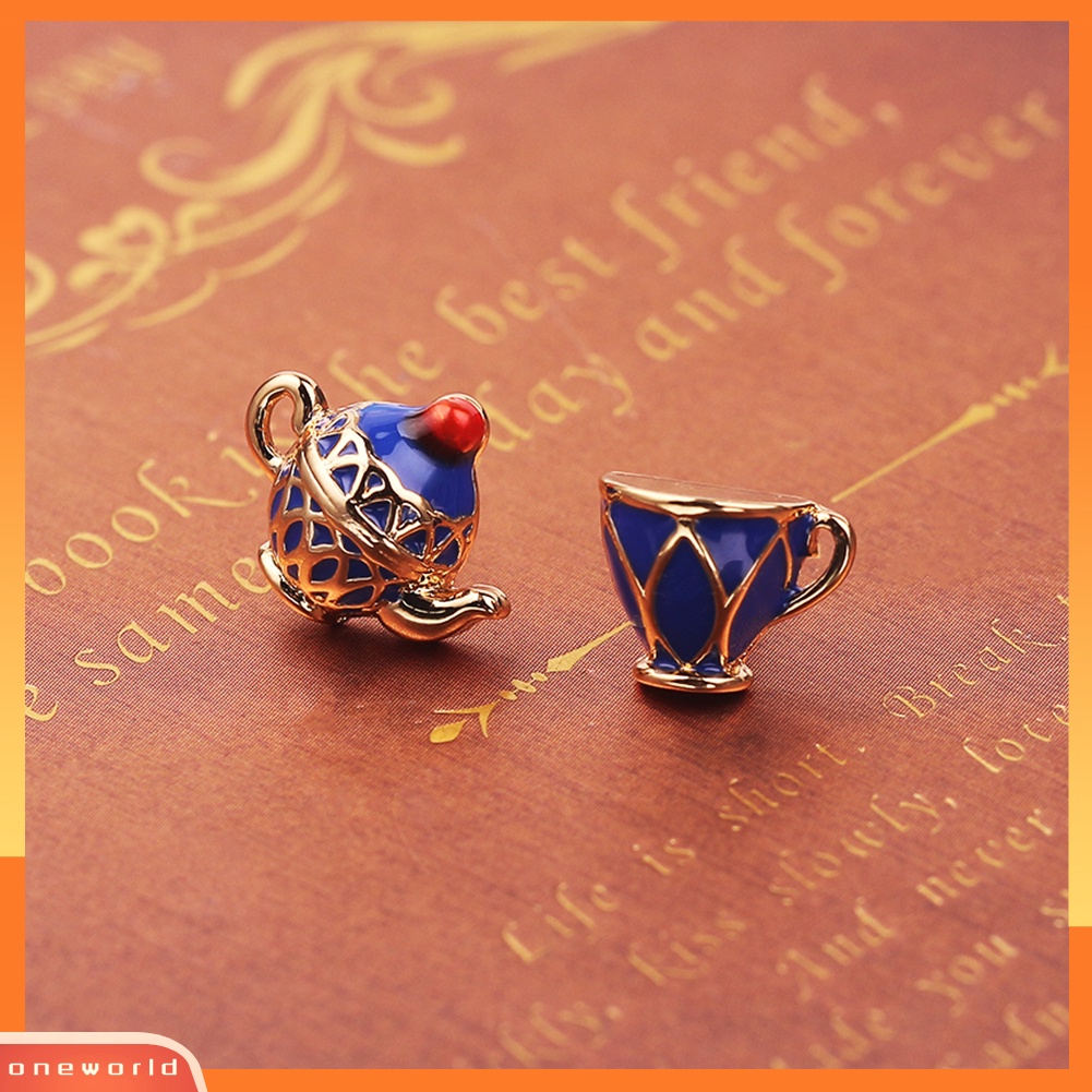 [WOD] Vintage Enamel Asimetris Teko Cangkir Liontin Wanita Stud Earrings Hadiah Perhiasan