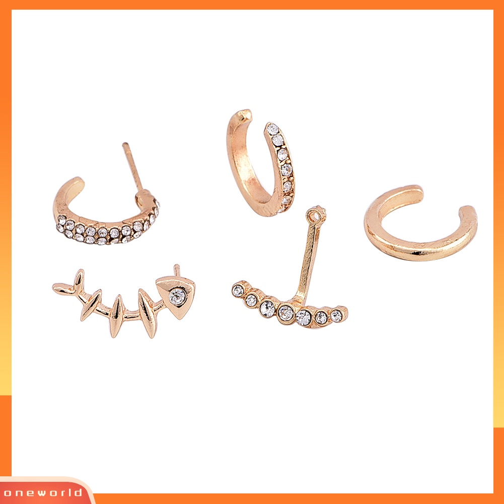 [WOD] 4 Pcs Wanita Fashion Tulang Ikan Telinga Jaket Hoop Stud Anting Set Perhiasan Hadiah Pesta