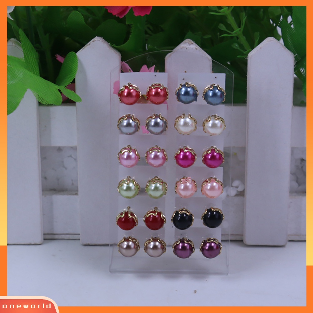 [WOD] 12pasang Anting Elegan Bulat Perhiasan Mutiara Imitasi Wanita Pesta Ear Studs Set