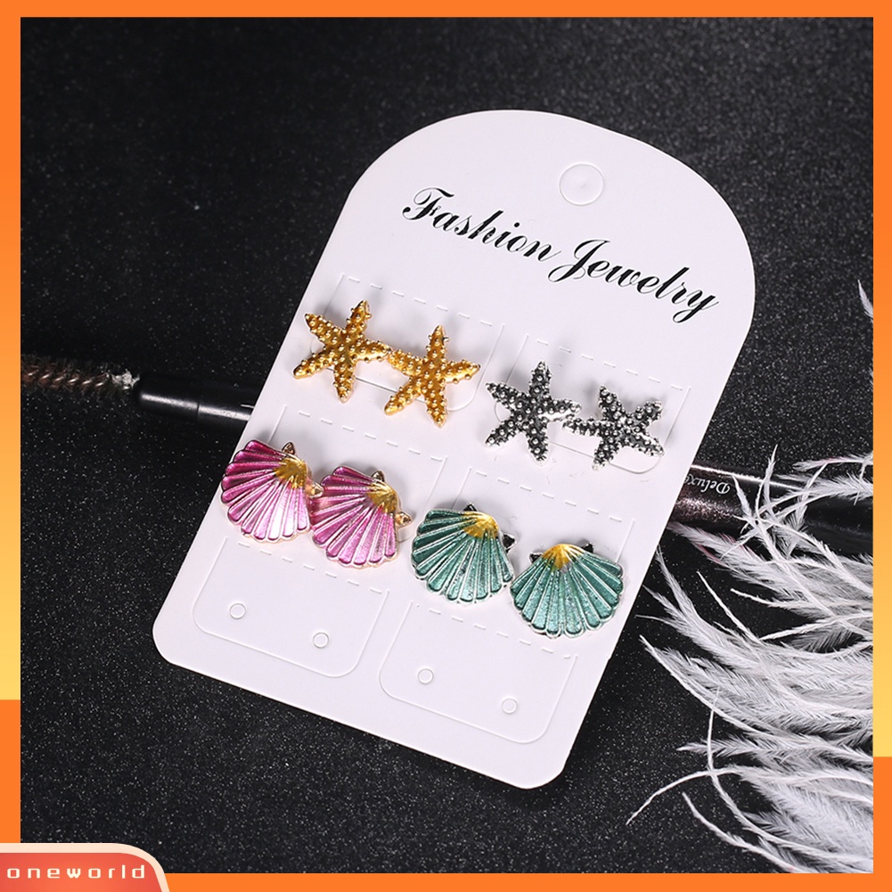 [WOD] 4pasang Boho Wanita Bintang Laut Shell Stud Earrings Set Musim Panas Perhiasan Aksesoris