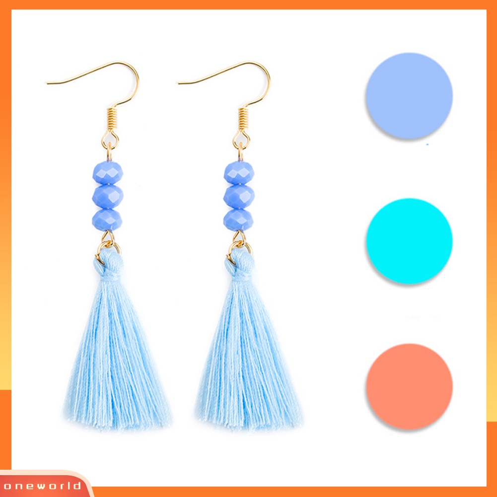 [WOD] Bohemian Manik Akrilik Wanita Gadis Rumbai Kait Anting Panjang Menjuntai Perhiasan Pesta