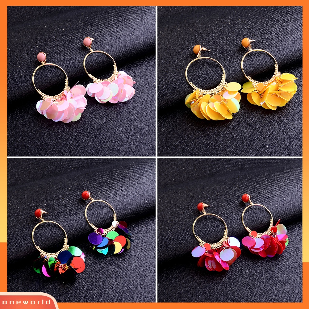 [WOD] Bohemian Wanita Paillette Cluster Jumbai Hoop Menjuntai Stud Earrings Club Jewelry