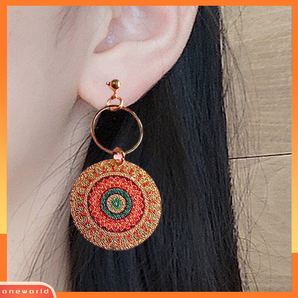 [WOD] 1pasang Anting Wanita Geometris Pola Vintage Perhiasan Electroplating Round Drop Earrings Hadiah Ulang Tahun