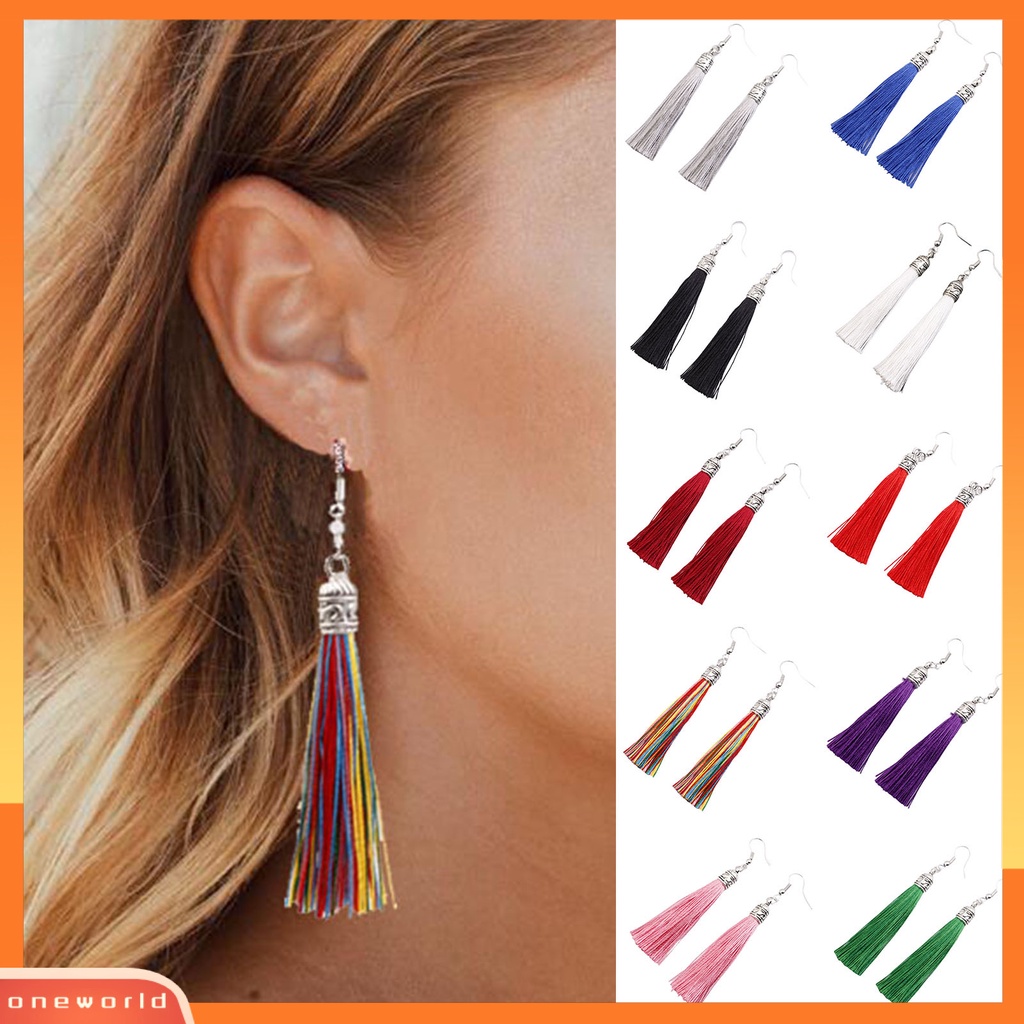 [WOD] 1pasang Anting Kait Bohemian Artistik Benang Katun Fringe Desain Menjuntai Earrings Aksesoris Telinga