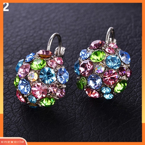 [WOD] Wanita Colorful Cubic Zirconia Ball Eardrop Leverback Earrings Perhiasan Pesta