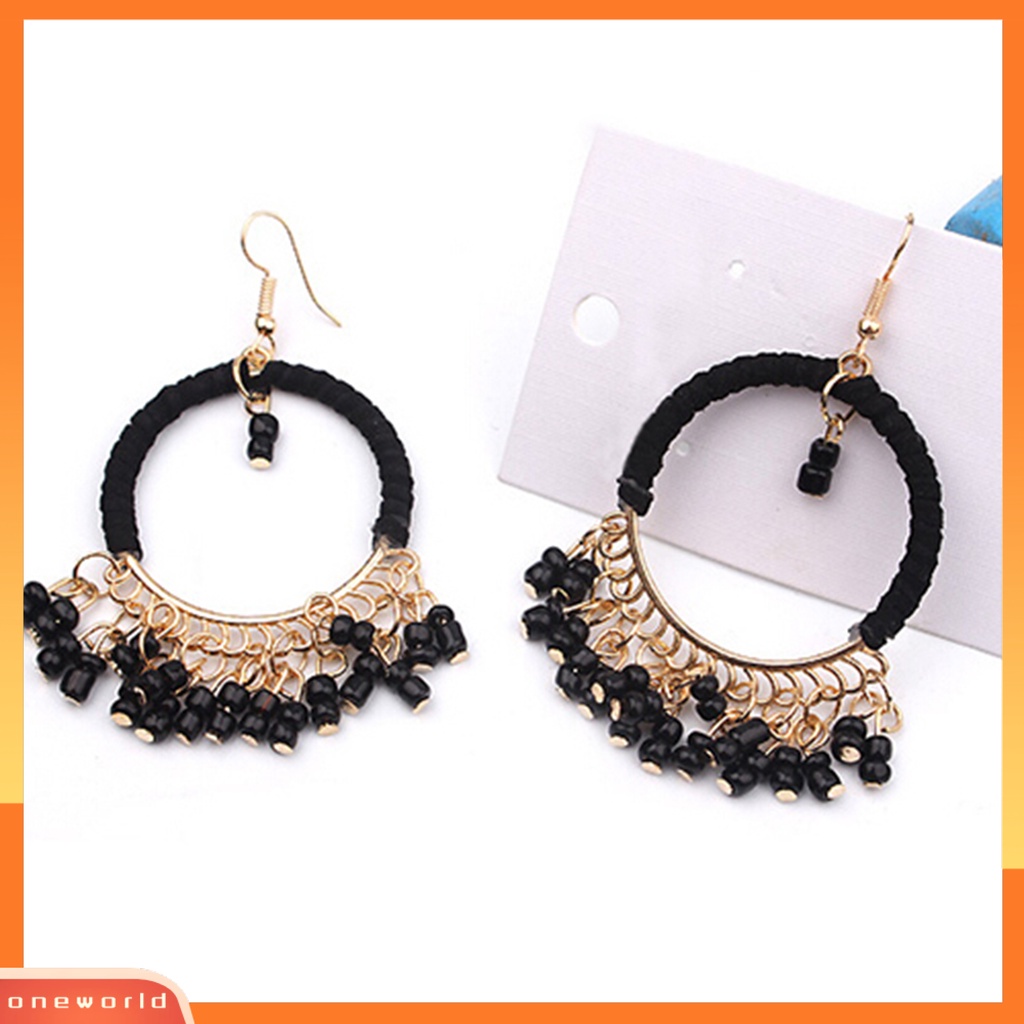 [WOD] 1pasang Anting Gaya Boho Manik-Manik Rumbai Desain Alloy Menjuntai Anting Kait Untuk Pakaian Sehari-Hari