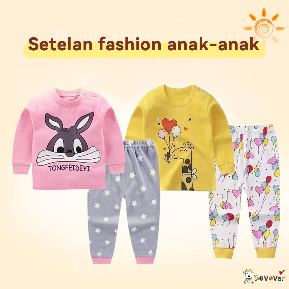 BEVAVAR 0-2 thn Setelan  piyama anak perempuan / 1 set piyama Kapas murni baju anak bayi  perempuan import