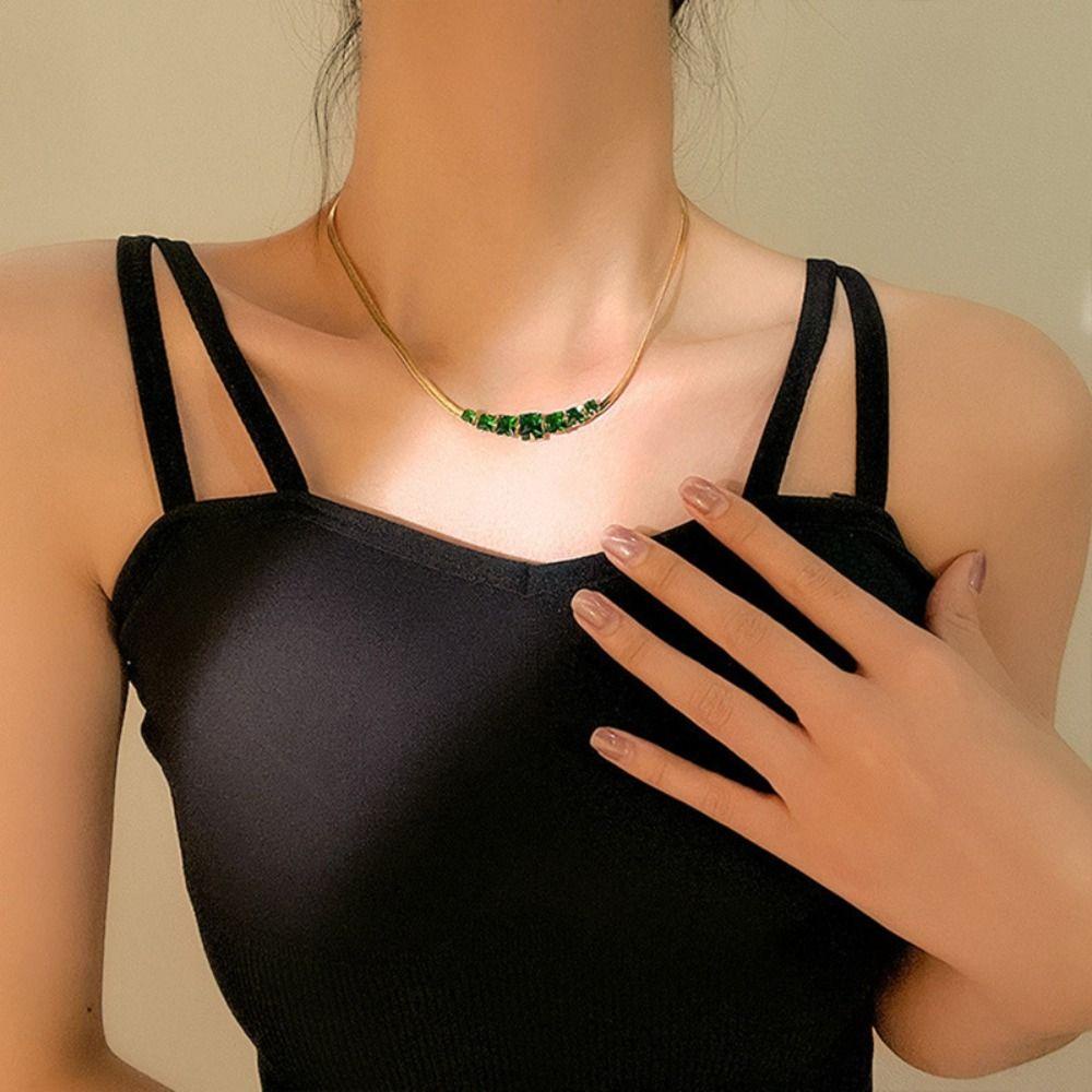 R-FLOWER Ular Rantai Datar Hadiah Pernikahan Wanita Kristal Zirkon Tulang Selangka Choker
