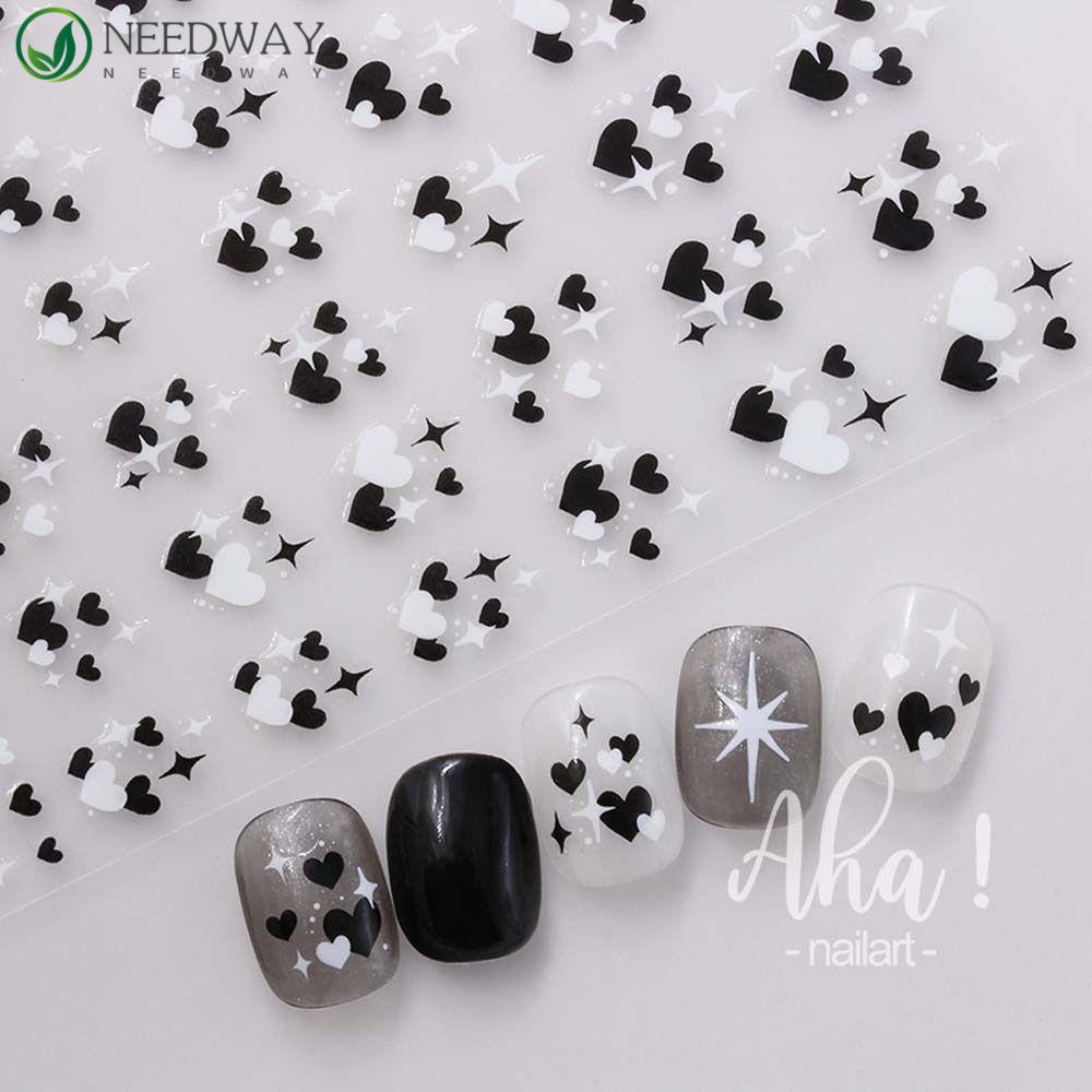 Needway Stiker Kuku Hati Aha Nail Art Ins Style Star Hollow Heart Korea Nail Art Dekorasi Nail Art