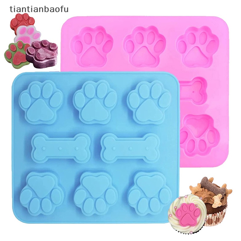 [tiantianbaofu] 1pc Cetakan Silikon Tapak Anjing Tulang Cookie Cutter DIY 3D Fondant Baking Molds Butik