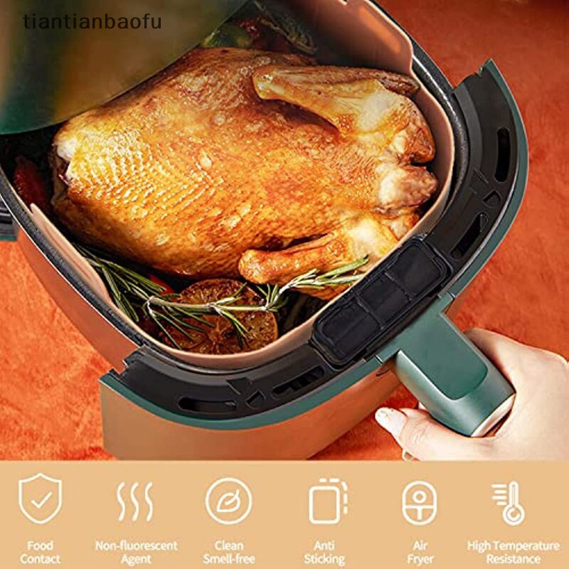 [tiantianbaofu] 8.27in Silikon Air Fryer Basket Liners Persegi Reusable Aksesoris Dapur Butik